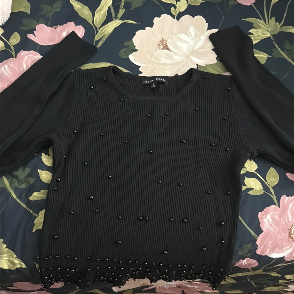 Black Beaded Women's Top